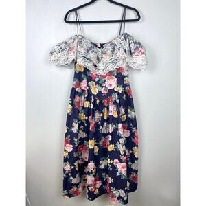 Jessica McClintock Gunne‎ Sax 90s Lace Floral Off Shoulder Dress Vintage 13/14
